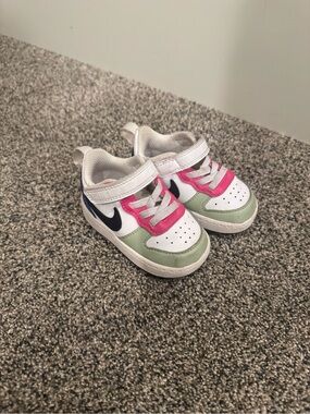 Nike Kids White Sneakers with Pink and Mint Green Accents